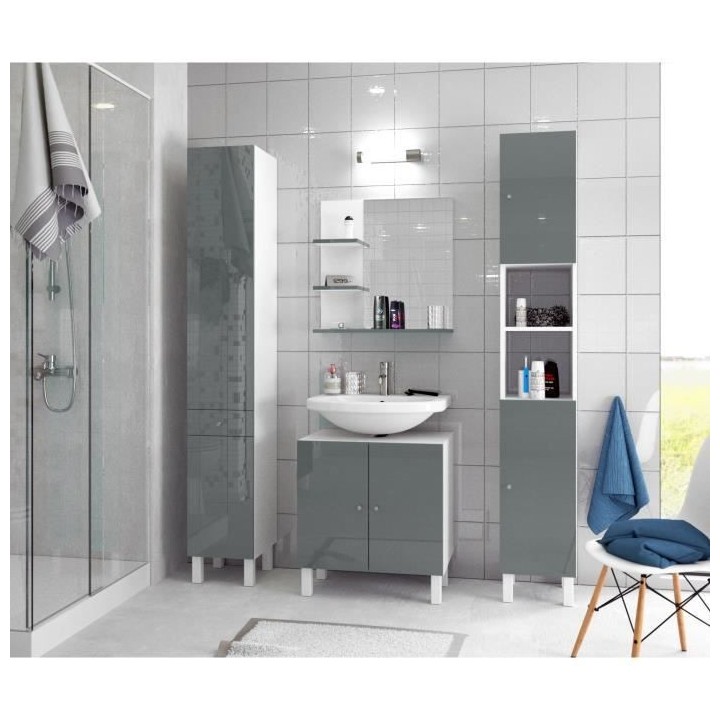 CORAIL Colonne de salle de bain L 30 cm - Gris brillant