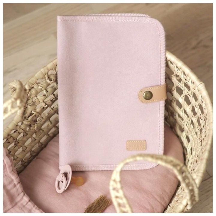 BEABA, Protege carnet de santé canvas rose poudré