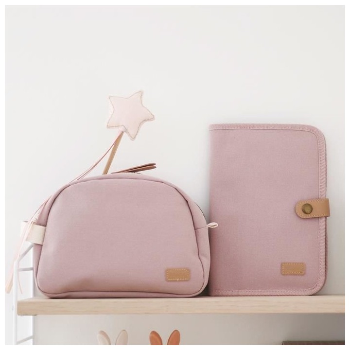 BEABA, Protege carnet de santé canvas rose poudré