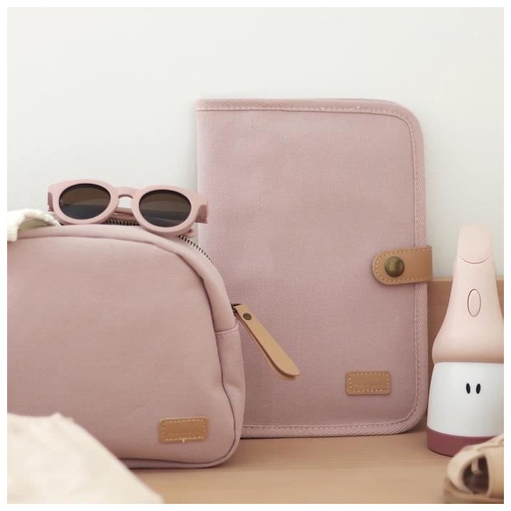 BEABA, Protege carnet de santé canvas rose poudré