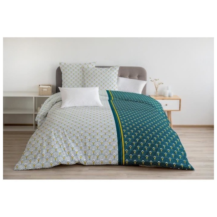 LE RAINBOW Parure de couette 100% coton - Vert - 240x260 cm