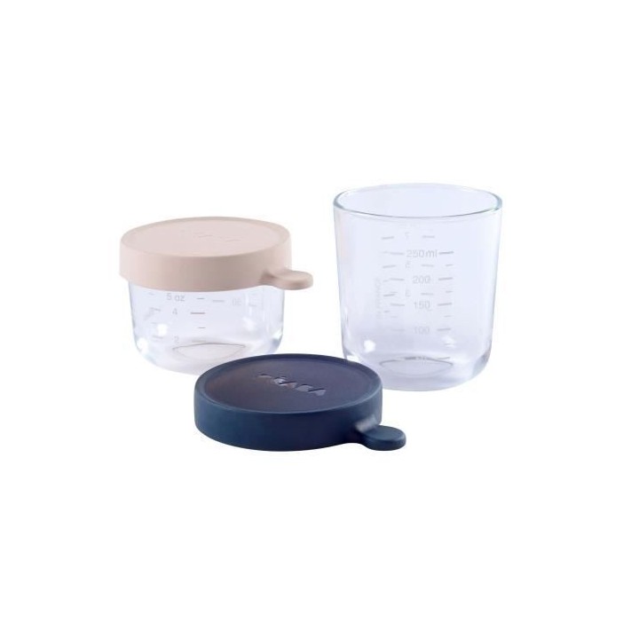 BEABA Coffret 2 portions verre 150ml pink, 250ml dark blue