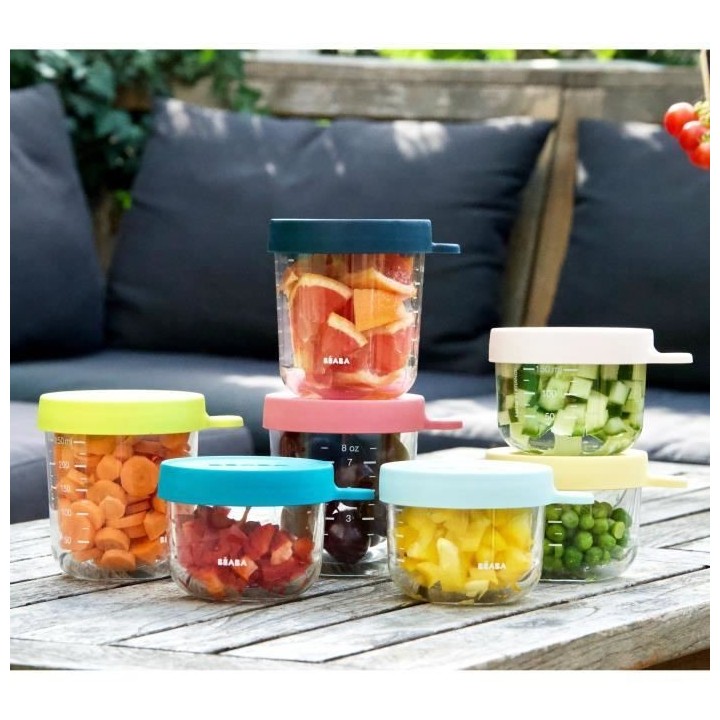 BEABA Coffret 2 portions verre 150ml pink, 250ml dark blue