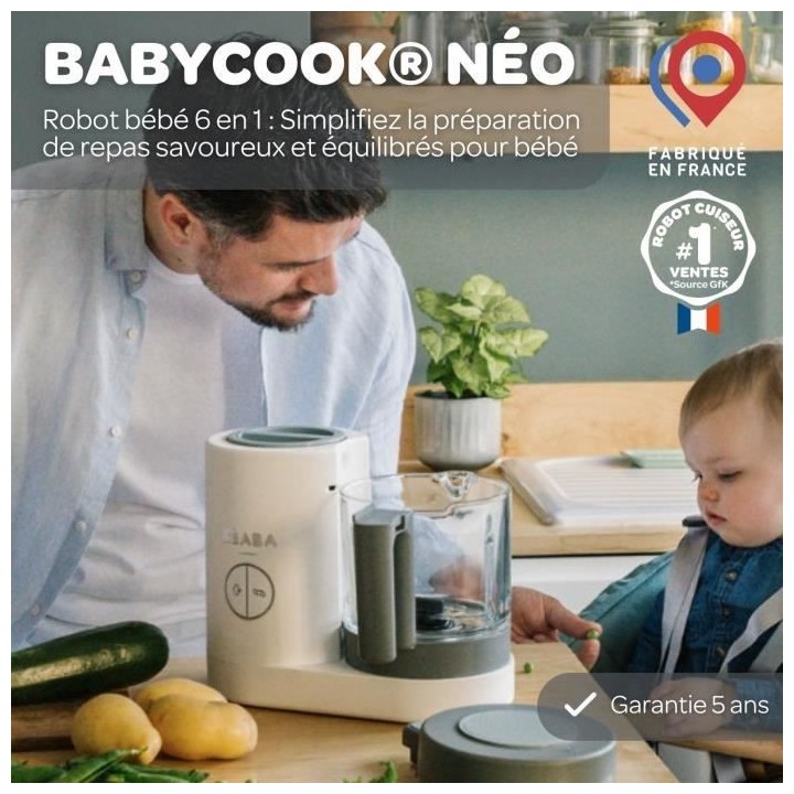 BEABA, Babycook Néo Robot Cuiseur Bébé 6 en 1, Made in France, Whit