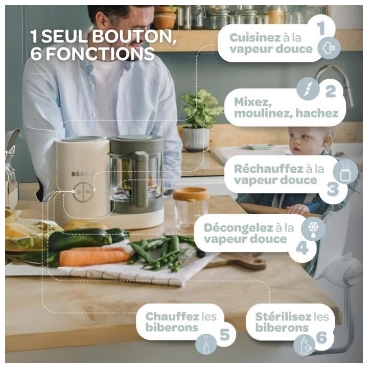 BEABA, Babycook Néo Robot Cuiseur Bébé 6 en 1, Made in France, Whit