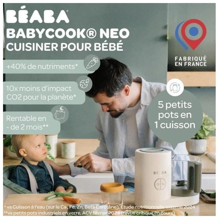 BEABA, Babycook Néo Robot Cuiseur Bébé 6 en 1, Made in France, Whit