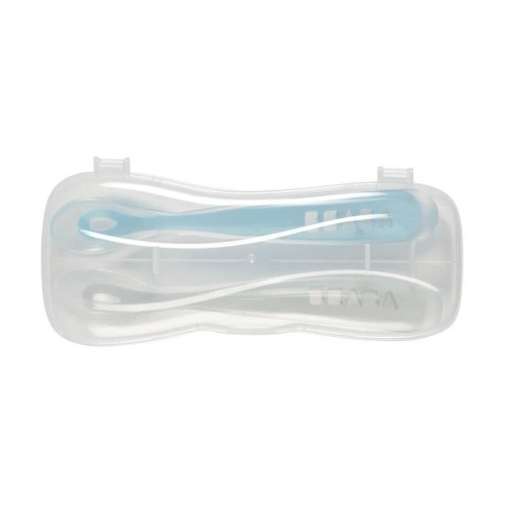 BEABA Lot de 2 cuilleres 1er âge silicone avec boite de transport win