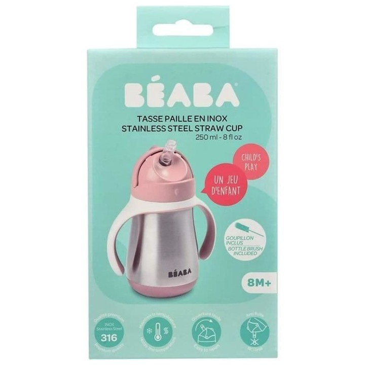 BEABA, Biberon/Tasse d'apprentissage /Gourde Bébé 2 en 1 Inox, Tasse