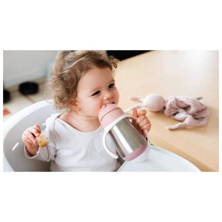 BEABA, Biberon/Tasse d'apprentissage /Gourde Bébé 2 en 1 Inox, Tasse