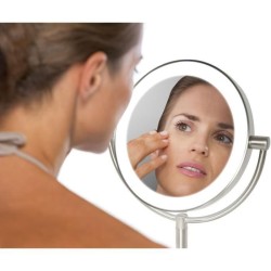 Miroir a double face HoMedics Beauty Spa avec DEL gradable - éclairage application maquillage + coiffage, grossissement normal