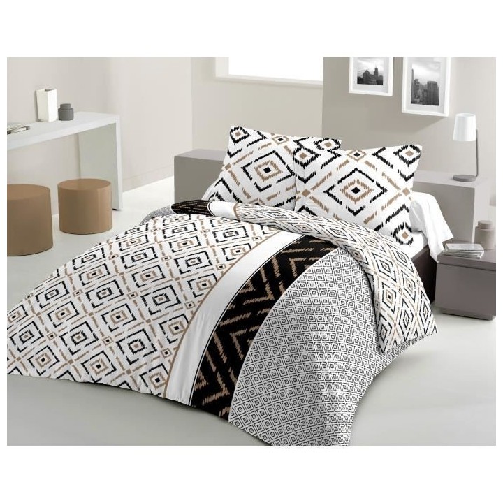 LOVELY HOME Parure de couette Coton ETHNO Noir 200x200cm