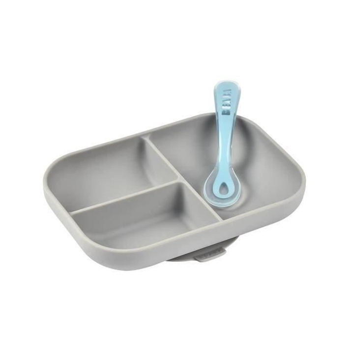 Béaba Repas Set Repas Silicone avec Ventouse Gris