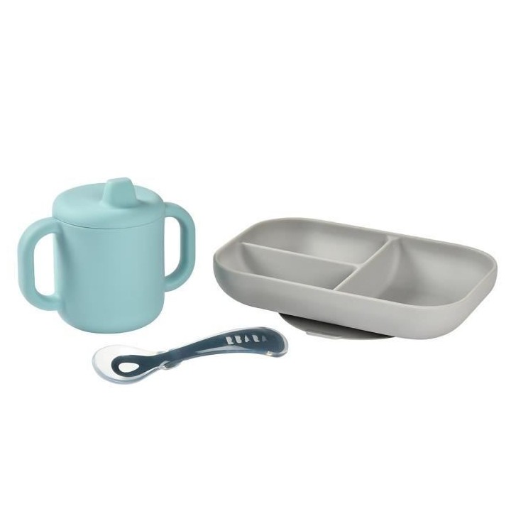 BEABA, Coffret d'apprentissage silicone + tasse - blue