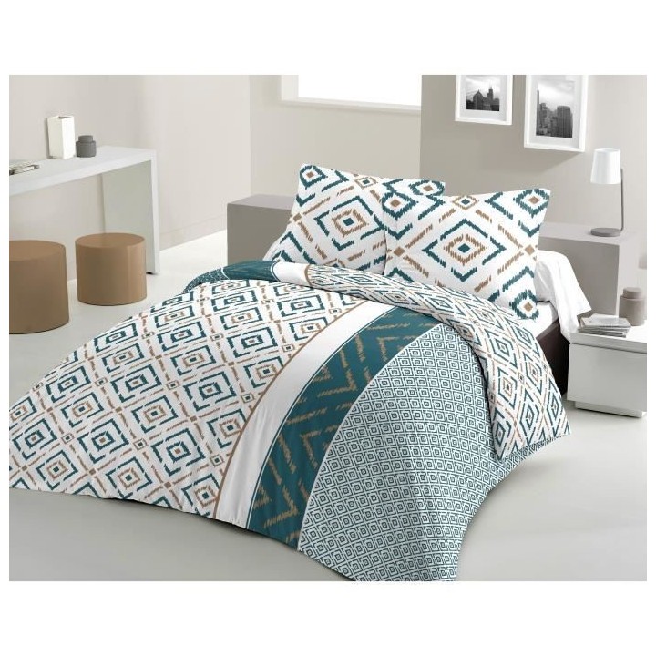 LOVELY HOME Parure de couette Coton ETHNO Bleu canard 220x240cm