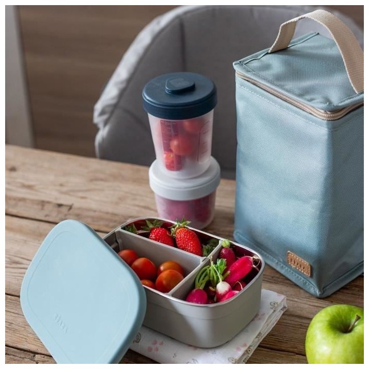 BEABA, Boîte repas enfant en inox, couvercle en silicone et housse de