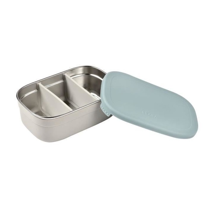 BEABA, Boîte repas enfant en inox, couvercle en silicone et housse de