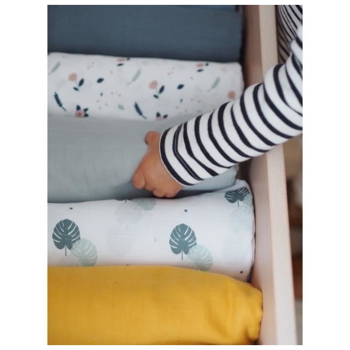 BEABA Lot de 2 langes bébé en mousseline de coton biologique, multi-