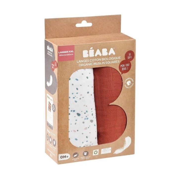 BEABA, Boîte 2 LANGES 120cm - Brique / Terrazzo