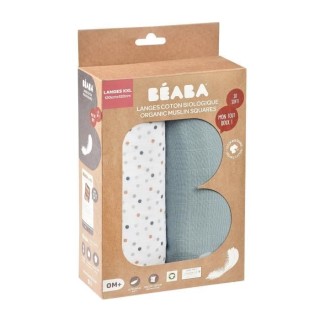 BEABA Lot de 2 langes bébé en mousseline de coton biologique, multi-