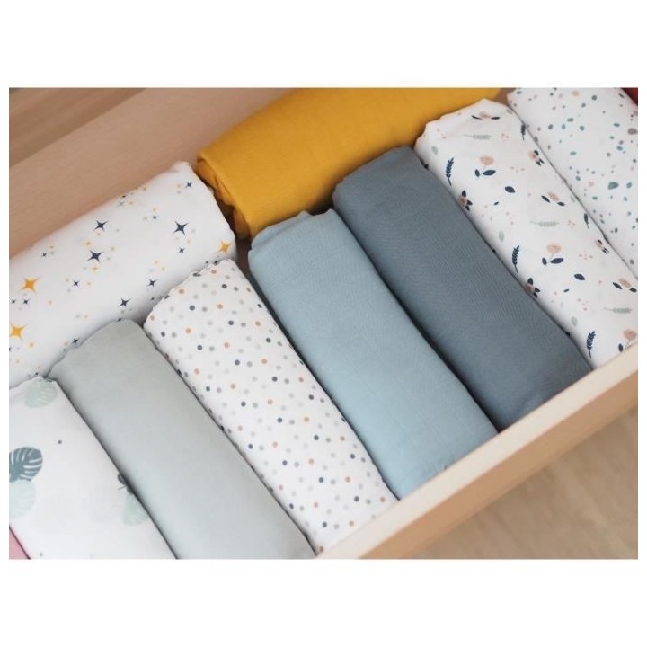 BEABA Lot de 2 langes bébé en mousseline de coton biologique, multi-