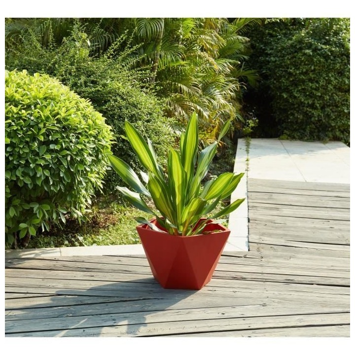 Pot géométrique en fibre de verre - 50 x 30 cm - Rose corail