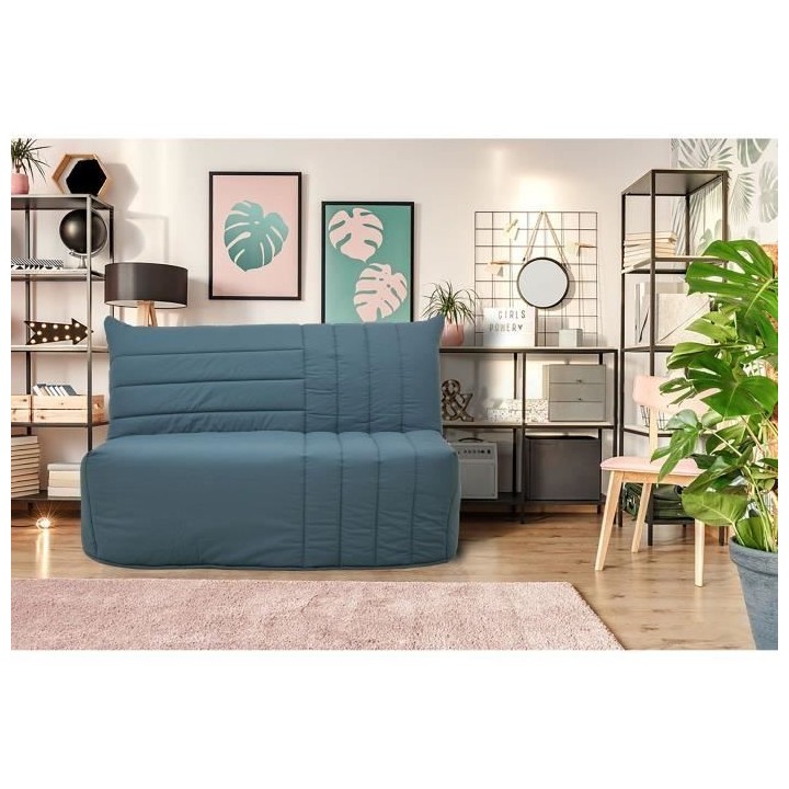 Banquette BZ 2 places BECCI - Tissu bleu de prusse - Matelas Bultex -