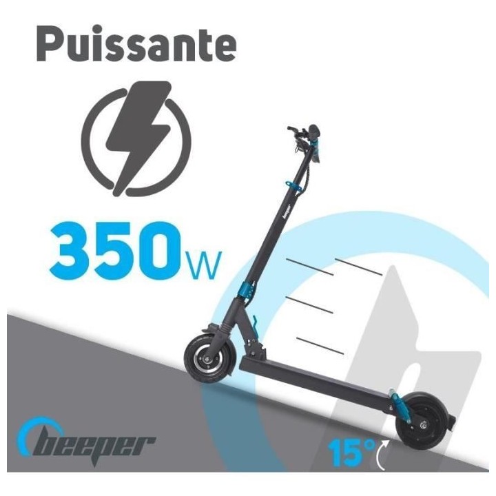 Trottinette électrique - BEEPER - SPEED - 350W 6Ah - 8 - Noir/Bleu
