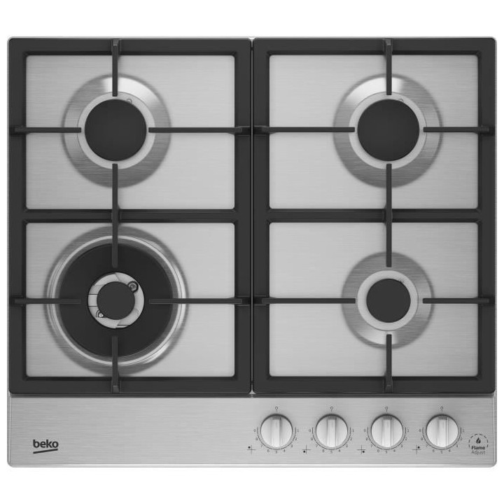 Plaque gaz BEKO - 3 feux + 1 wok - 58x51 cm - HIAW64325SX