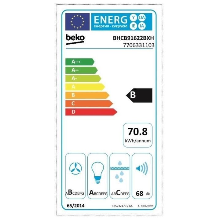 Hotte murale BEKO BHCB91622BXH - 90 cm