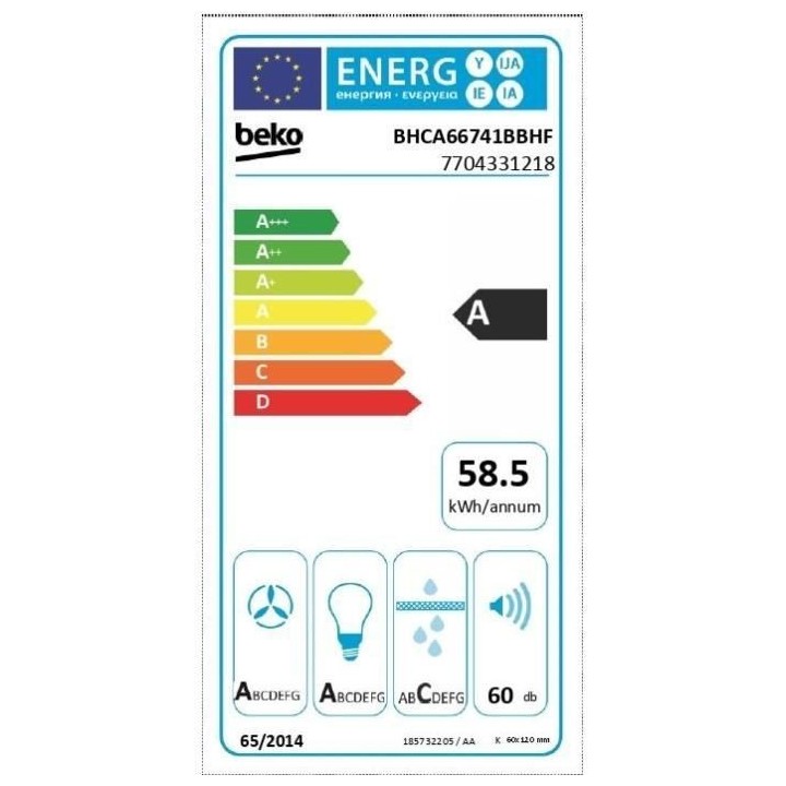 Hotte murale BEKO BHCA66741BBHF - 60 cm