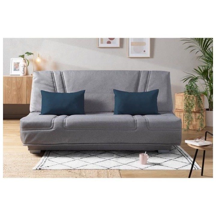 COMFORT BULTEX Banquette clic-clac - 3 places - Tissu gris + Coussins