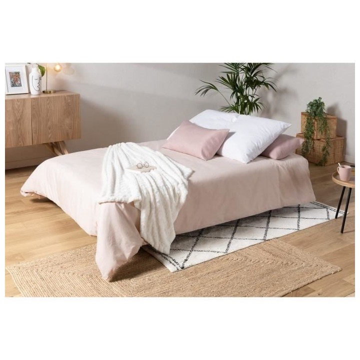 COMFORT BULTEX Banquette clic clac - Tissu Gris + Coussins déco rose