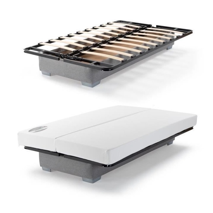 COMFORT BULTEX Banquette clic clac - Tissu Gris + Coussins déco rose