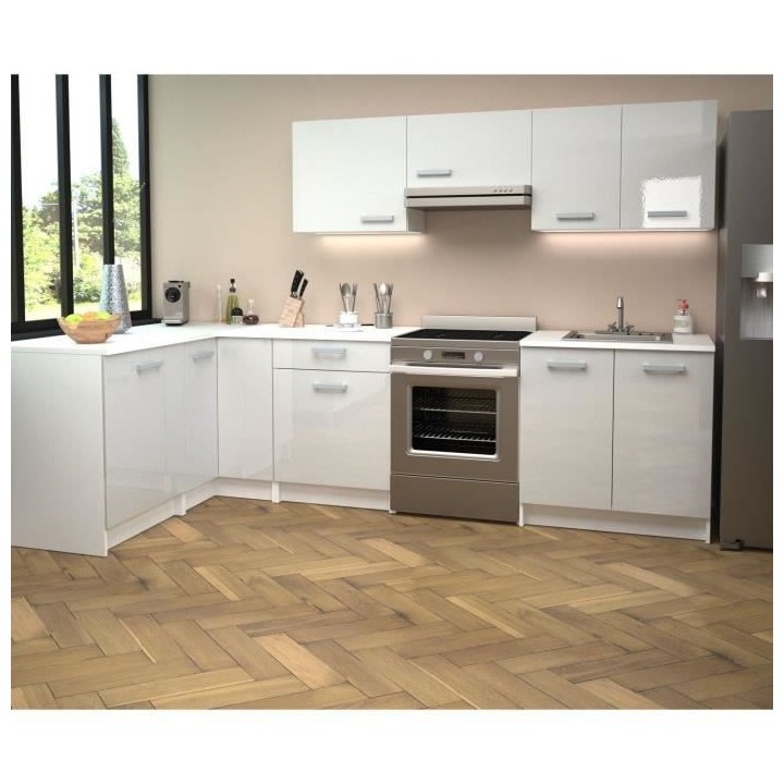 START Cuisine complete d'angle - Mélaminé blanc - Façade polymere b