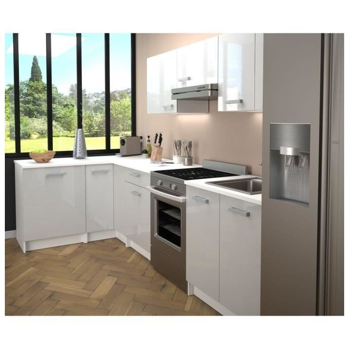 START Cuisine complete d'angle - Mélaminé blanc - Façade polymere b