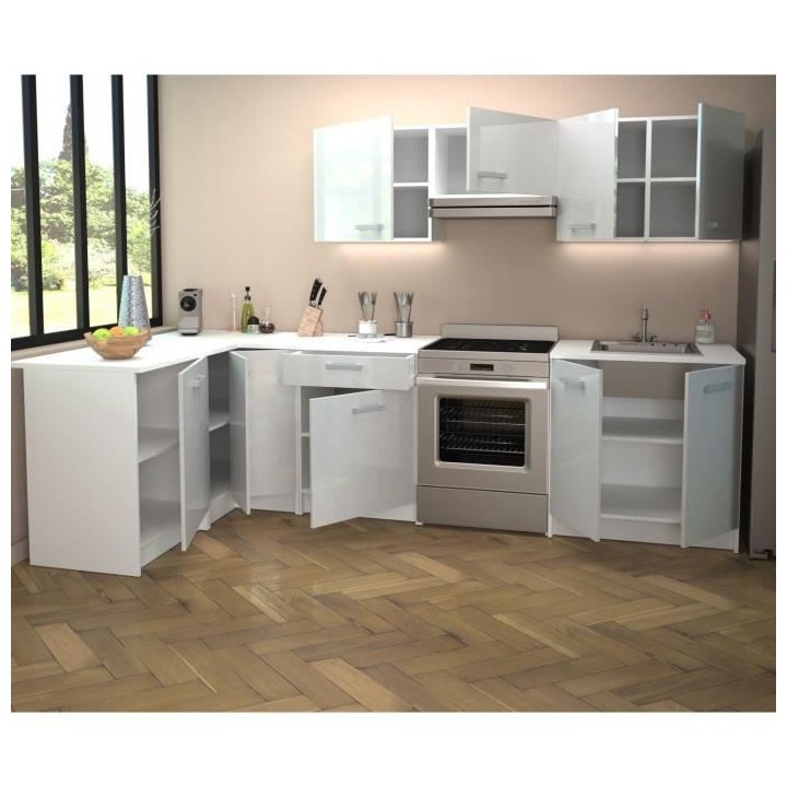 START Cuisine complete d'angle - Mélaminé blanc - Façade polymere b