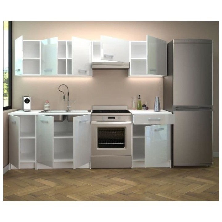 START Cuisine complete - Mélaminé blanc - Façade polymere blanc bri