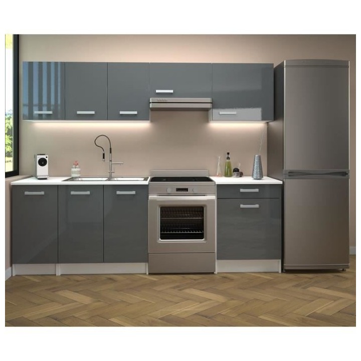START Cuisine complete - Mélaminé blanc - Façade polymere gris bril