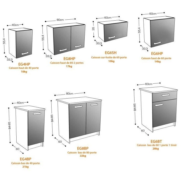 START Cuisine complete - Mélaminé blanc - Façade polymere gris bril