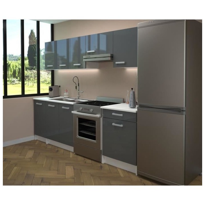 START Cuisine complete - Mélaminé blanc - Façade polymere gris bril