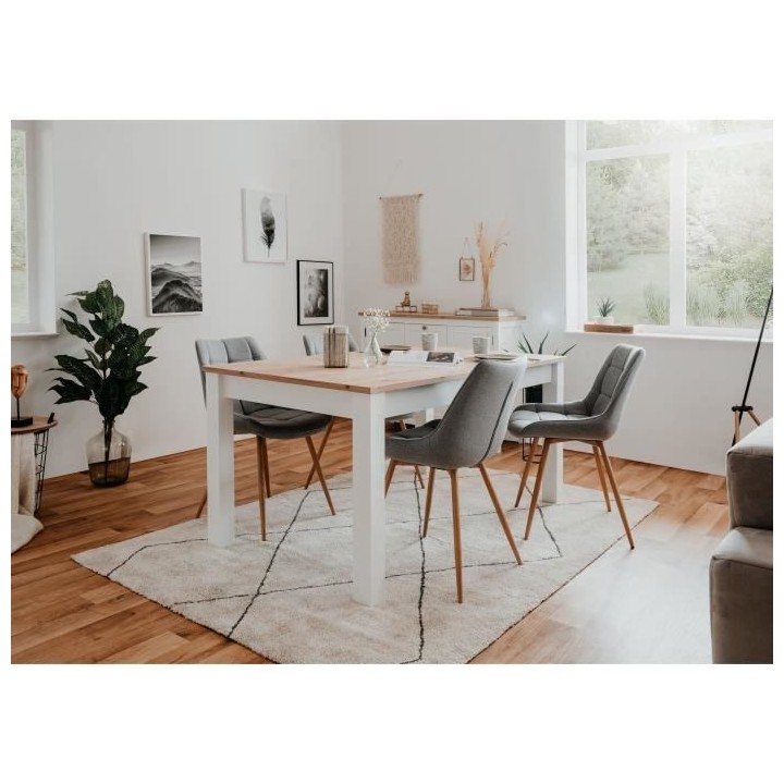 Table a manger extensible BERGEN - Décor chene artisan et blanc - Ral