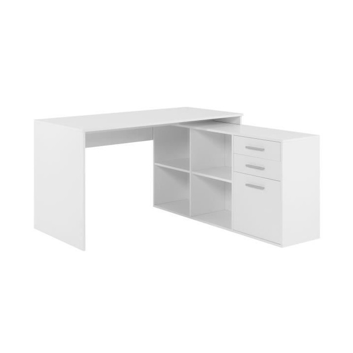 Bureau d'angle London - Panneaux de particules - Décor blanc - 136 x