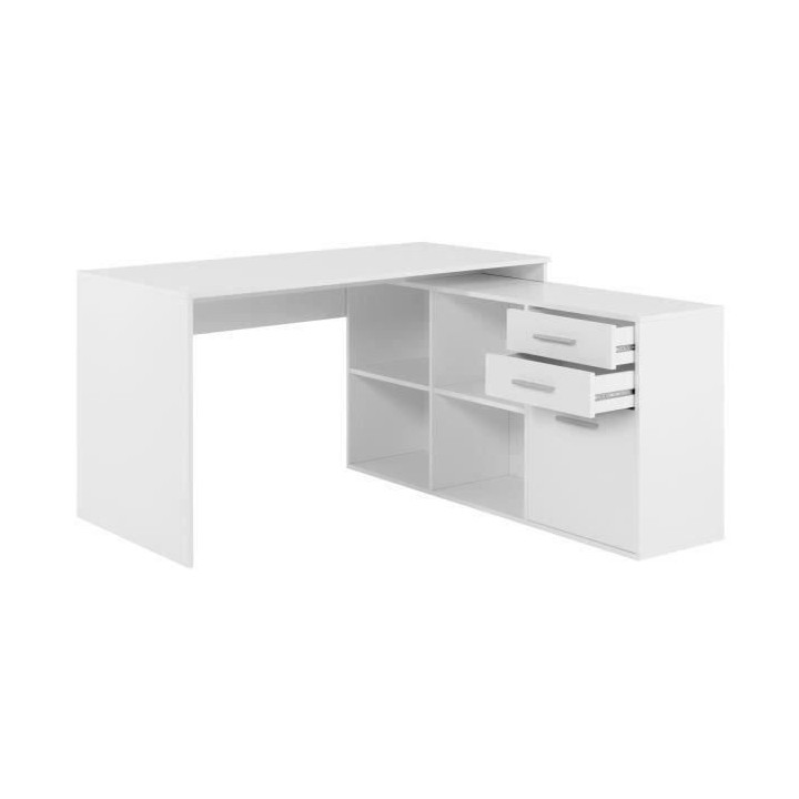Bureau d'angle London - Panneaux de particules - Décor blanc - 136 x
