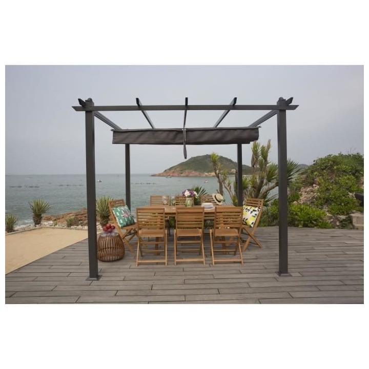 Pergola KIBA avec toit déroulant - Gris - 3 x 3 m