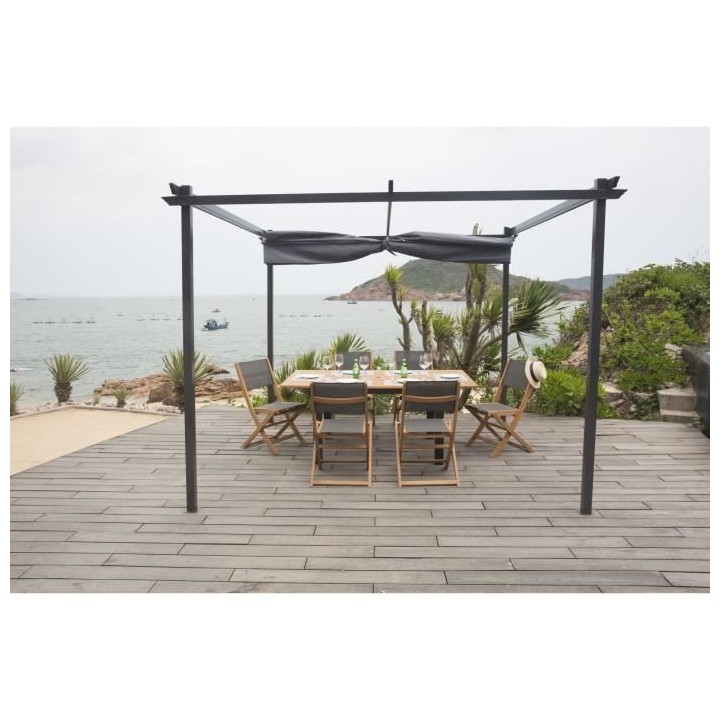 Pergola KIBA avec toit déroulant - Gris - 3 x 3 m