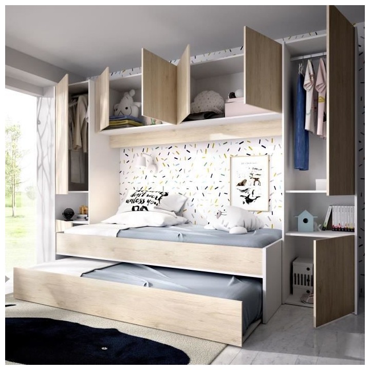 KWAI Lit gigogne enfant avec multiples rangements - 90 x 190 cm