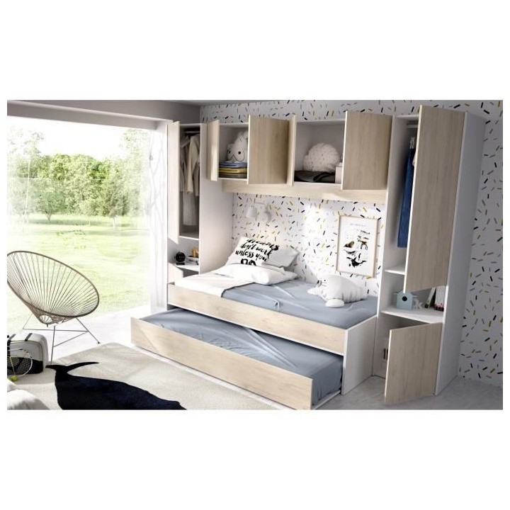 KWAI Lit gigogne enfant avec multiples rangements - 90 x 190 cm