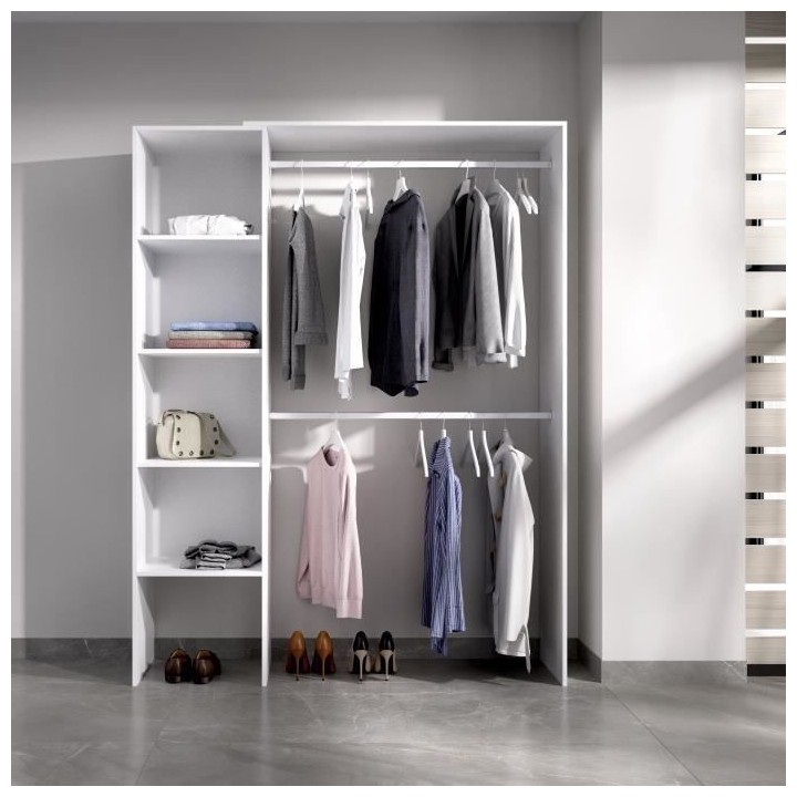 Dressing extensible - Blanc mélaminé - 1 colonne et 2 penderies - L1