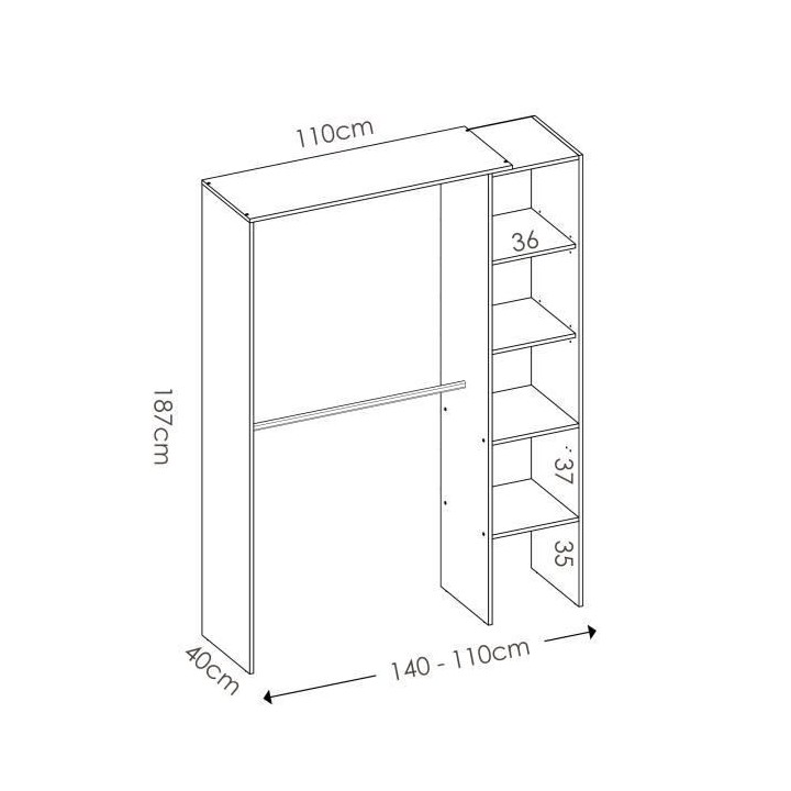 Dressing extensible - Blanc mélaminé - 1 colonne et 2 penderies - L1