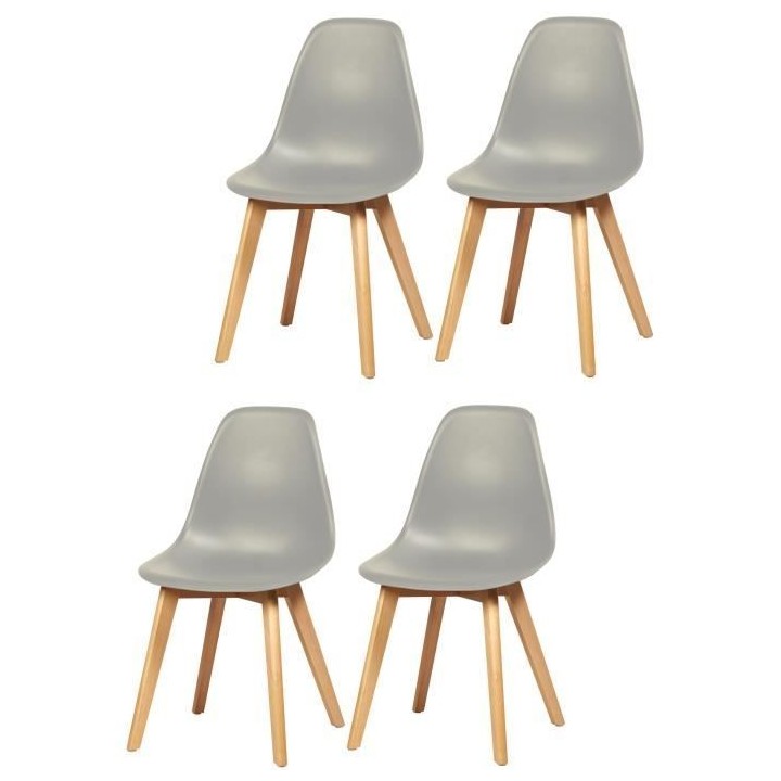 SACHA Lot de 4 chaises de salle a manger gris - Pieds en hévéa - Sca